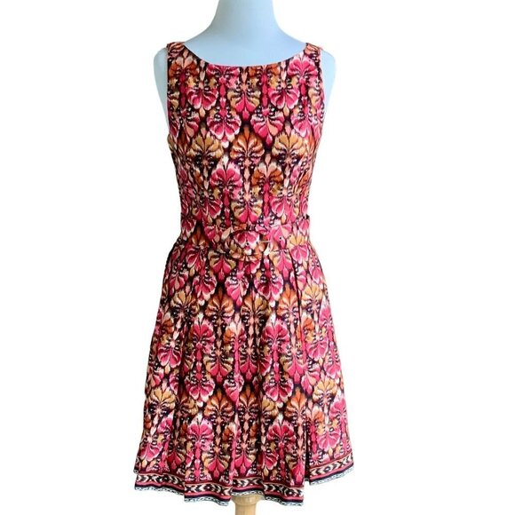 MUSE SLEEVELESS ZIP PLEATED BOTTOM 6 MULTI COLORED ABSTRACT PATTERN DRESS NWOT - Picture 1 of 14